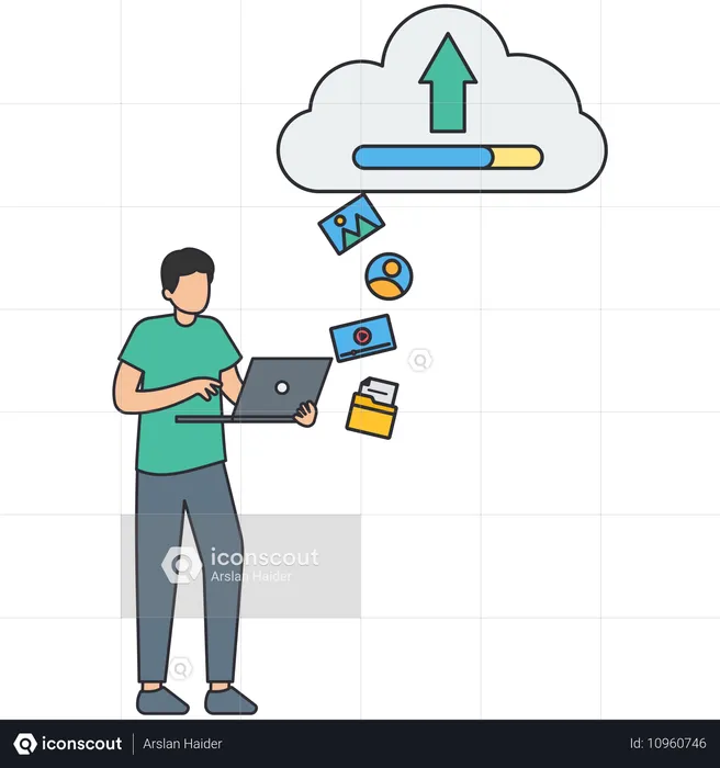 Geschäftsmann beim Hochladen in die Cloud  Illustration