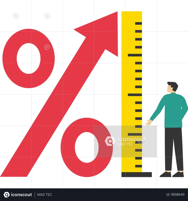 Geschäftsmann misst mit Maßband die Höhe des Prozentzeichens  Illustration