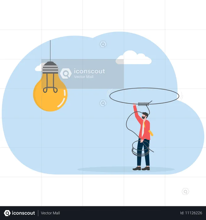 Geschäftsmann greift mit Seil auf Idee auf  Illustration