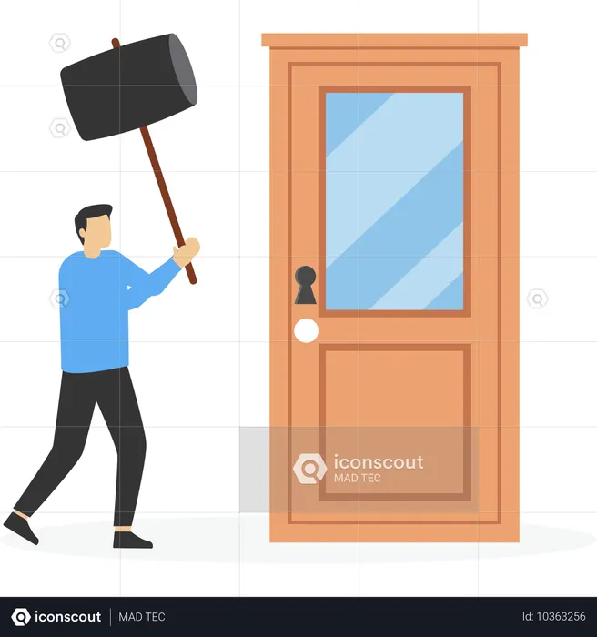 Geschäftsmann öffnete Ausgangstür und fand eine Ziegelwand, die den Weg versperrte  Illustration