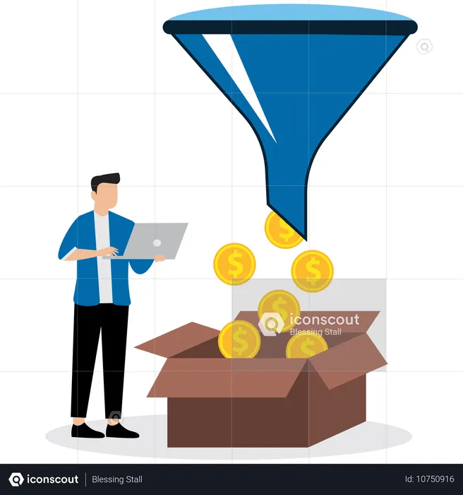 Geschäftsmann, der den Finanzfluss betreibt  Illustration