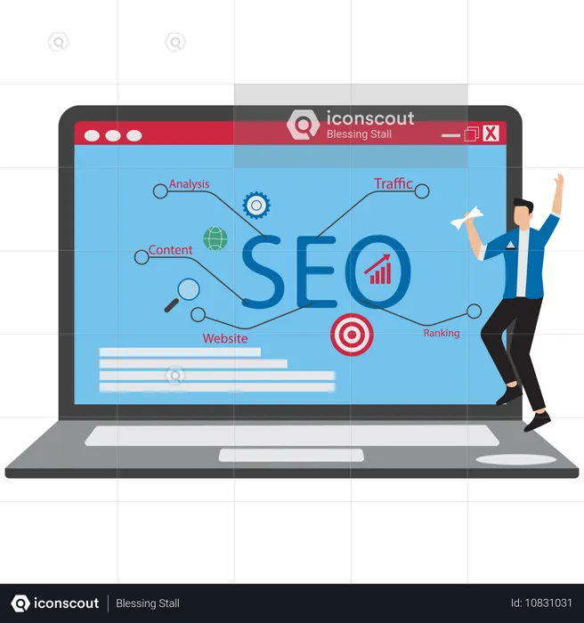 Geschäftsmann optimiert SEO-Ranking  Illustration