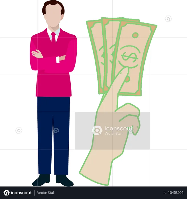 Geschäftsmann präsentiert Geld in der Hand  Illustration