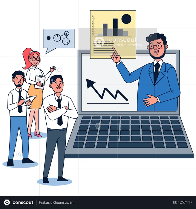 Geschäftsmann präsentiert Geschäftsbericht  Illustration