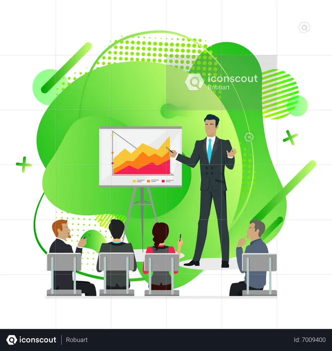 Geschäftsmann präsentiert seinem Team Statistiken  Illustration