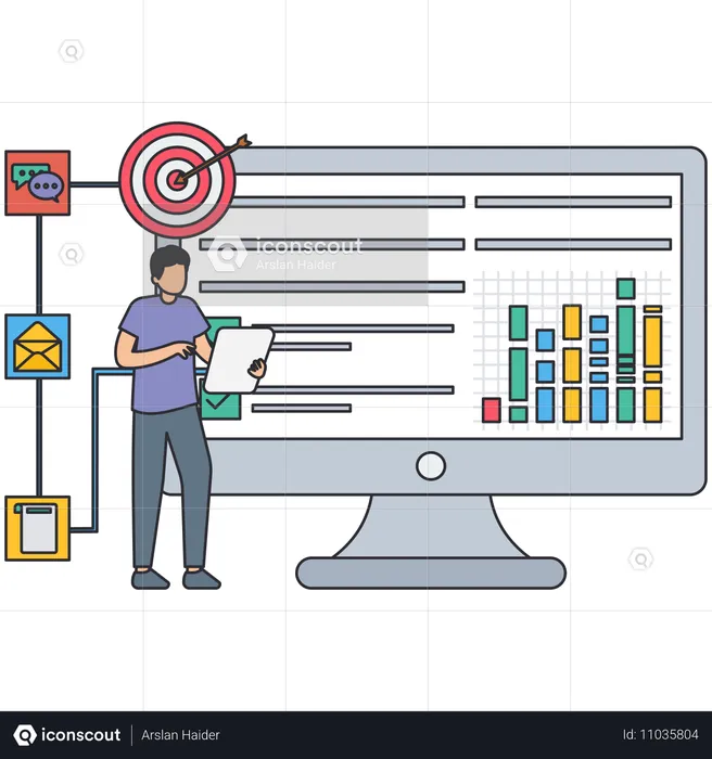 Geschäftsmann überprüft Marktbericht  Illustration