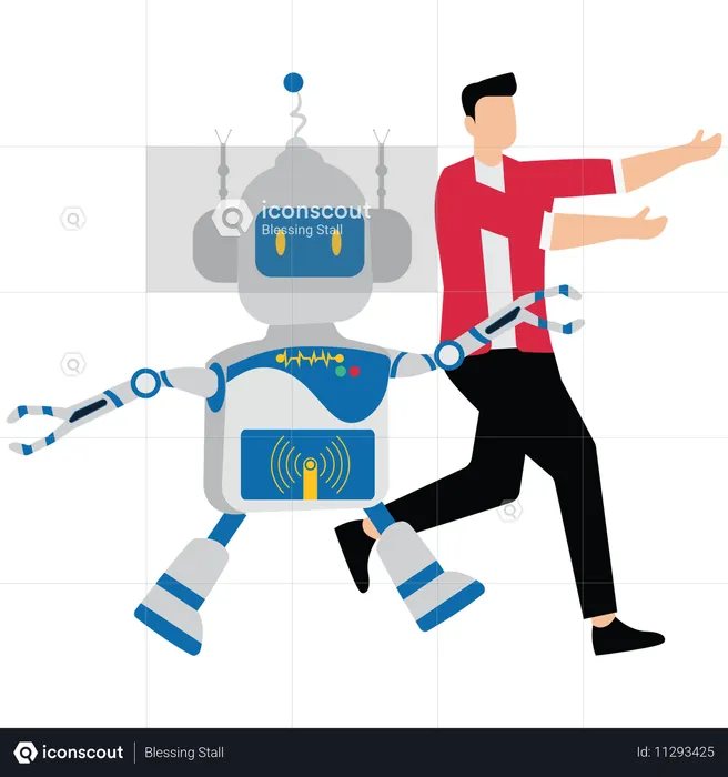 Geschäftsmann im Wettrennen gegen Roboter  Illustration