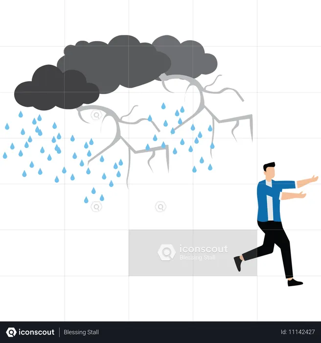 Geschäftsmann flüchtet vor Gewitter  Illustration