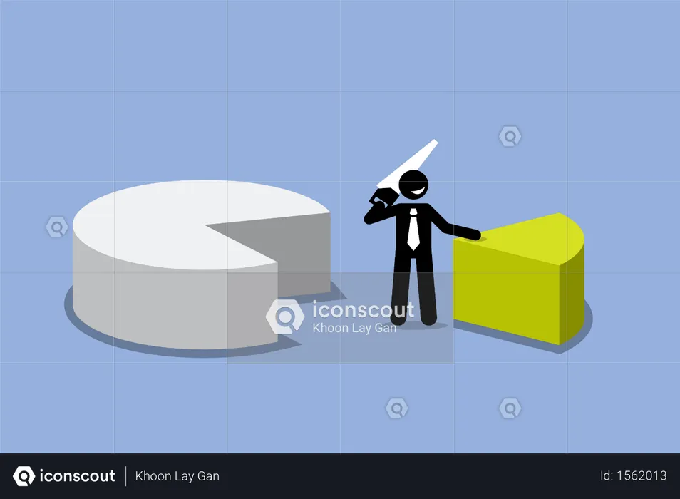 Geschäftsmann schneidet ein Stück aus einem Kreisdiagramm aus  Illustration