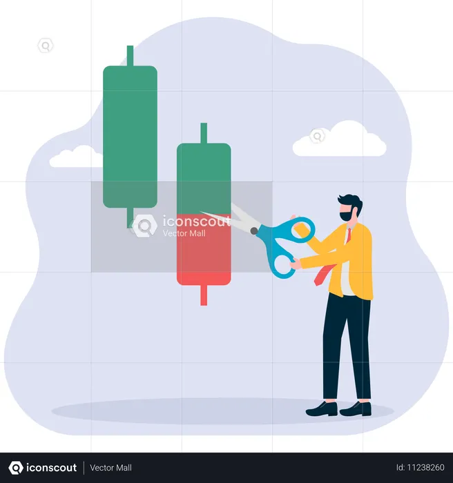 Geschäftsmann schneidet Candlestick-Diagramm  Illustration