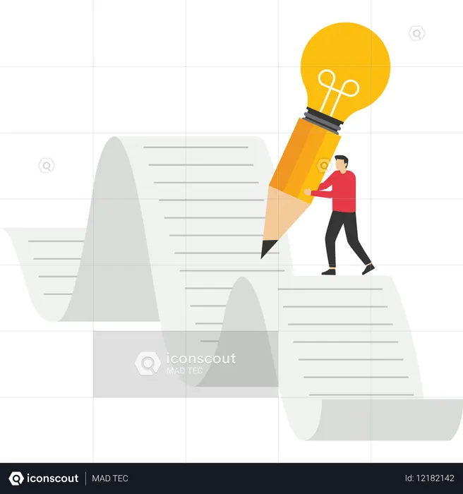 Geschäftsmann schreibt kreative Ideen auf Papier  Illustration