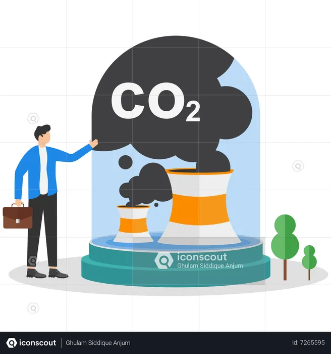 Geschäftsmann schützt Industrie vor CO2-Ausstoß  Illustration