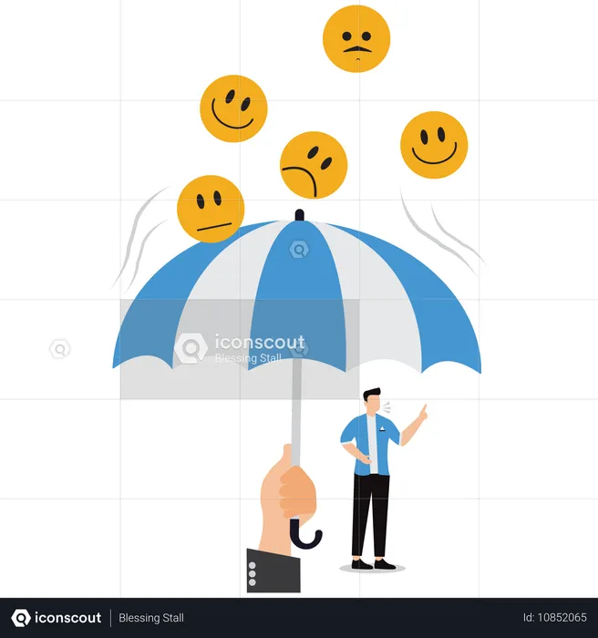 Geschäftsmann schützt Mitarbeiter vor negativen Emotionen  Illustration