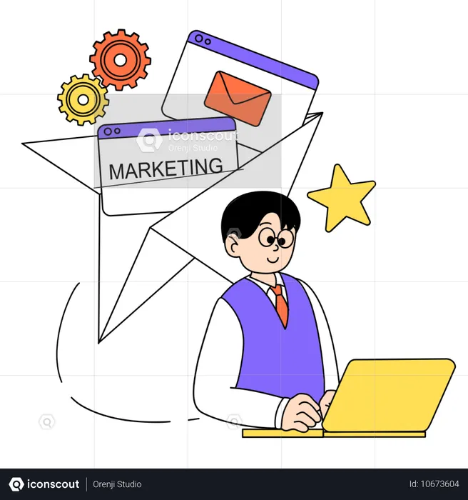 Geschäftsmann verschickt Marketing-Mails  Illustration