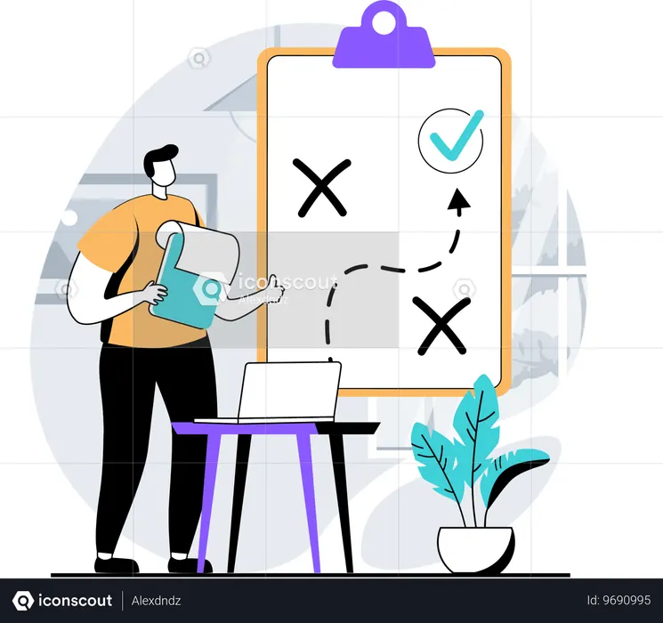 Geschäftsmann spürt gesamten Weg der Geschäftsstrategien auf  Illustration