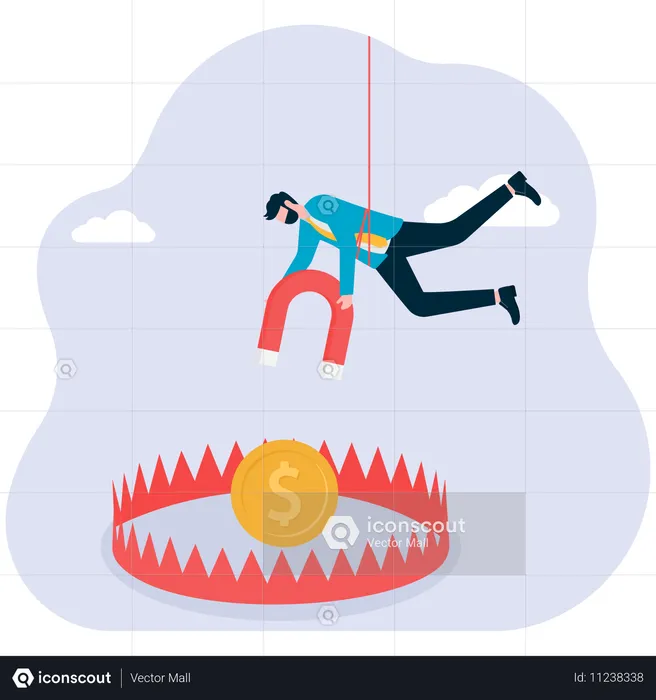 Geschäftsmann in der Falle und versucht, Geld anzuziehen  Illustration