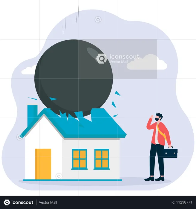 Geschäftsmann steht vor Immobilienkrise  Illustration