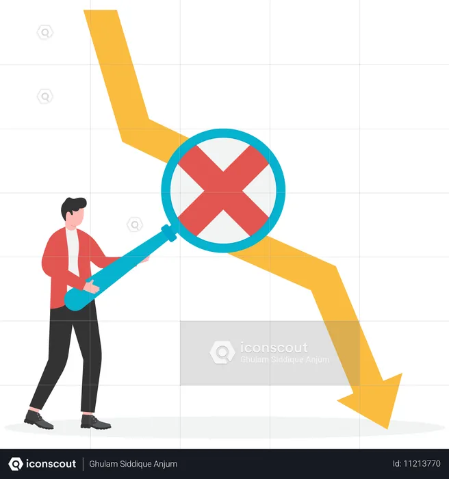 Geschäftsmann steht vor einem Analysefehler  Illustration