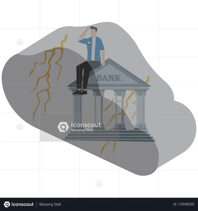 Geschäftsmann vor Bankenkrise  Illustration