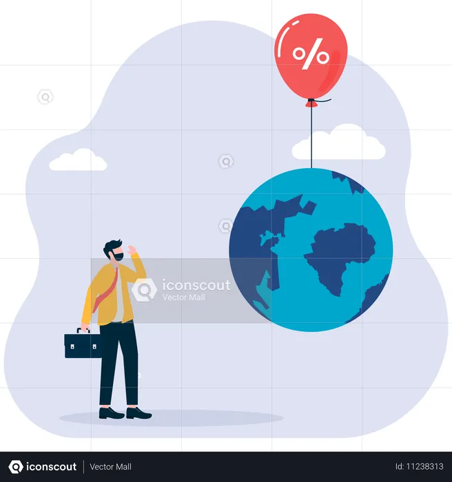 Geschäftsmann steht vor globaler Krise  Illustration