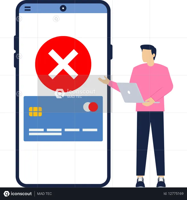 Geschäftsmann steht vor Online-Zahlungsangebot  Illustration