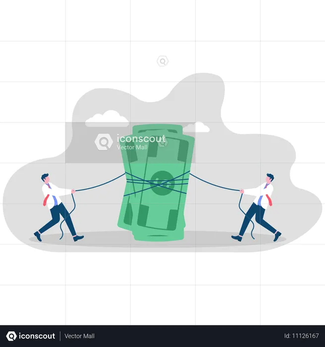 Geschäftsmann zieht Banknoten fest  Illustration