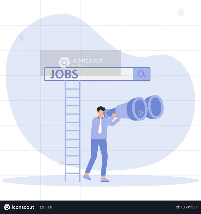 Geschäftsmann auf der Suche nach Karriere oder Jobsuche und findet Gelegenheit  Illustration