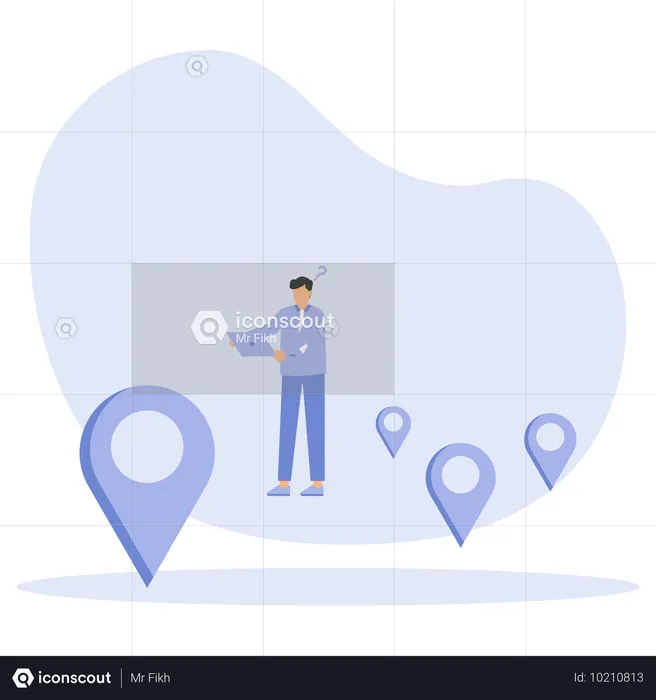 Geschäftsmann sucht neue Geschäftsstandorte und Navigation  Illustration