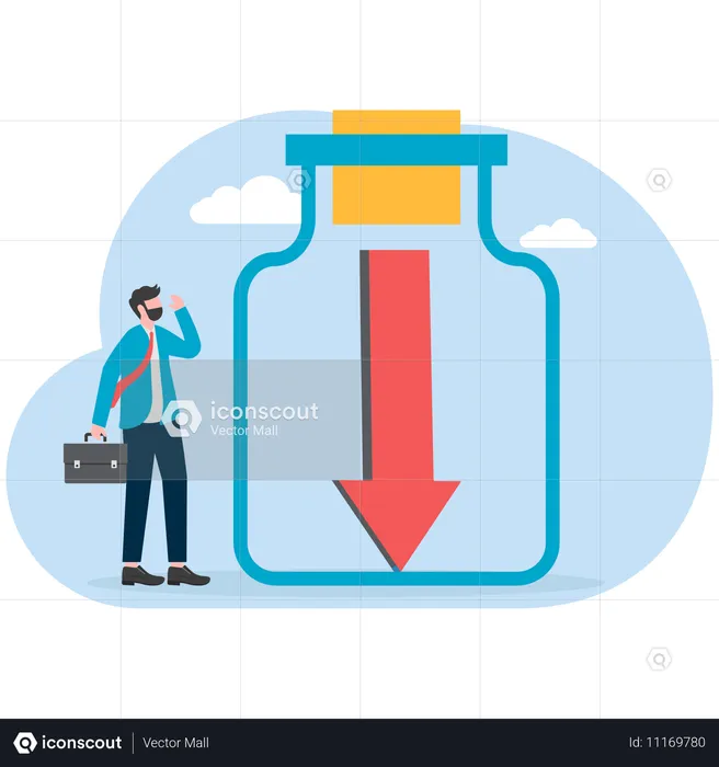 Geschäftsmann sucht Pfeil in Flasche  Illustration