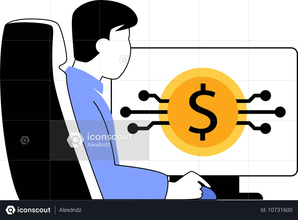 Geschäftsmann überprüft Finanzdaten auf dem Bildschirm  Illustration