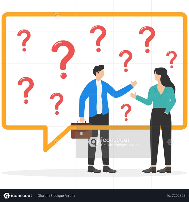 Geschäftsmann und Geschäftsfrau mit vielen verwirrten Fragezeichen  Illustration