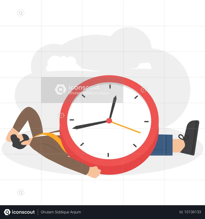 Geschäftsmann unter großer Uhr mit Stress und Zeitdruck  Illustration