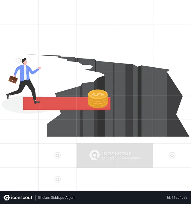 Geschäftsmann, der Geld auf einer Klippe verdient  Illustration