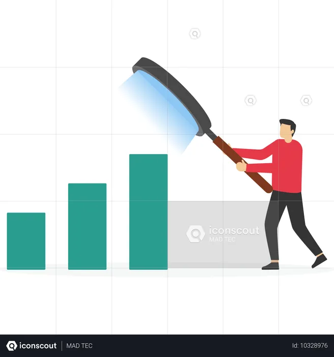 Geschäftsmann mit Lupe zur Analyse von Finanzdiagrammen  Illustration