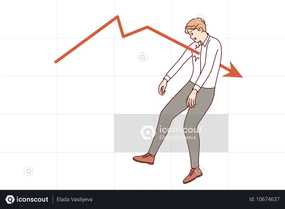 Geschäftsmann wurde durch fallendes Finanzdiagramm verletzt, das Inflation symbolisiert  Illustration