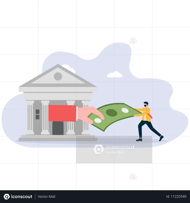Geschäftsmann, der Bankdarlehen zurückzahlt  Illustration
