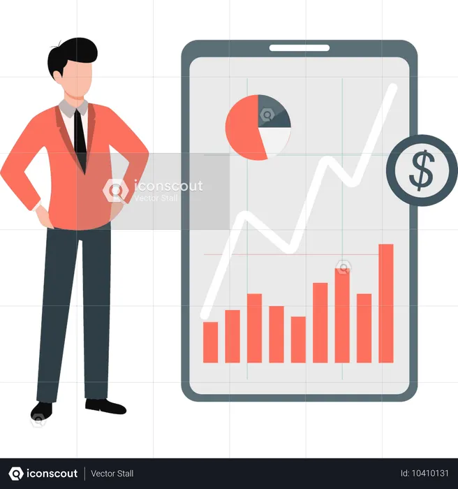 Geschäftsmann zeigt Trading-App  Illustration