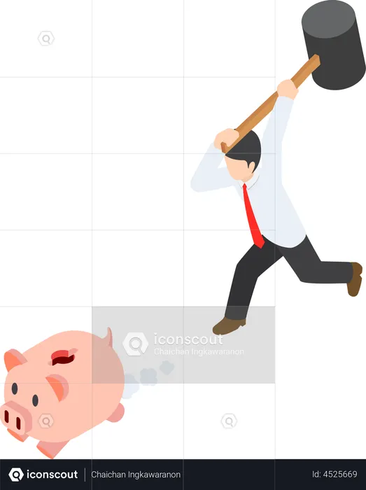 Geschäftsmann bricht Sparschwein  Illustration