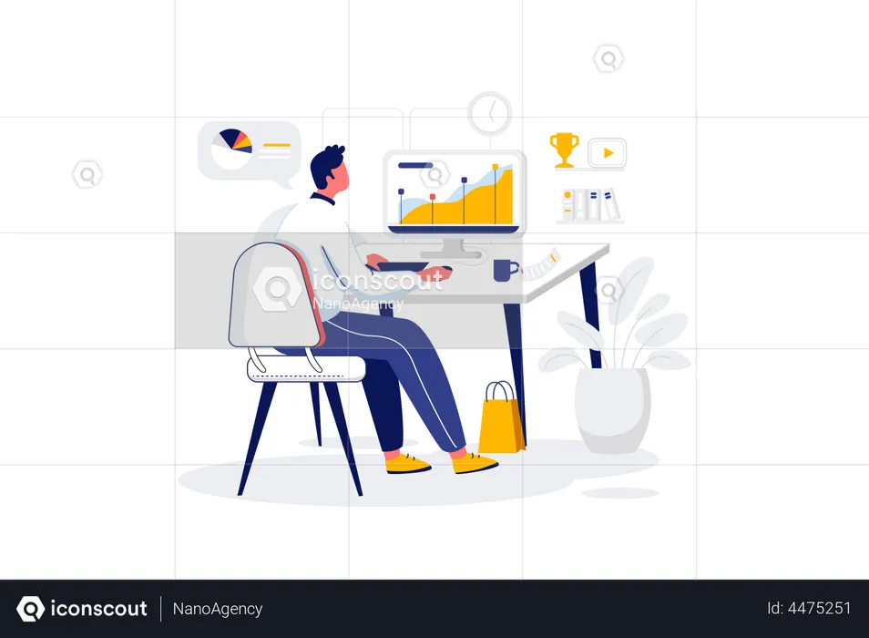 Mitarbeiter, der an Analysen arbeitet  Illustration