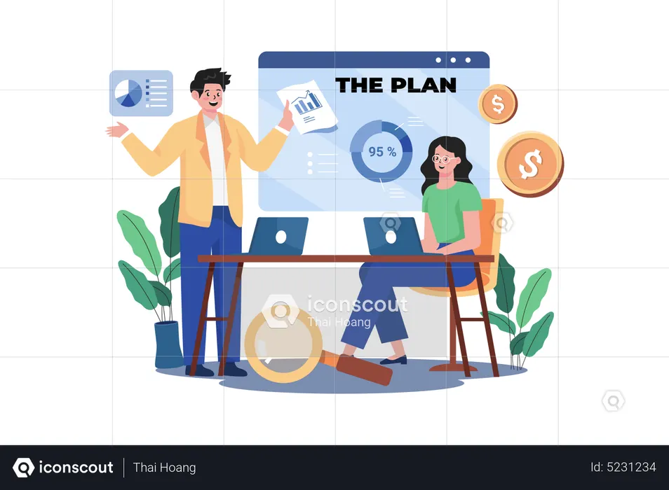 Geschäftsteam bei der Geschäftsplanung  Illustration