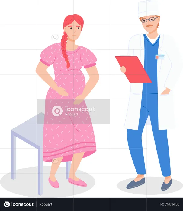 Mulher grávida visitando médico na clínica  Illustration