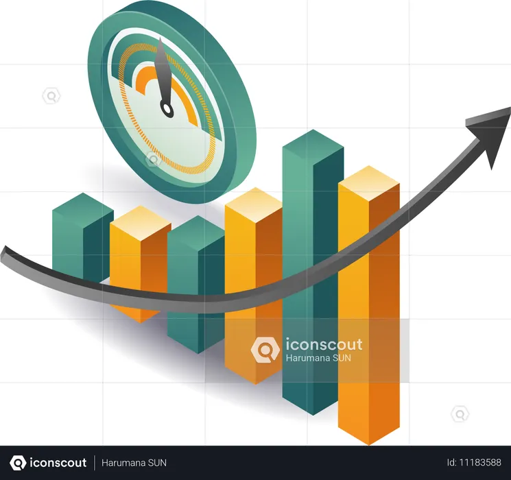 Gestão do crescimento empresarial e gráfico de barras  Ilustração