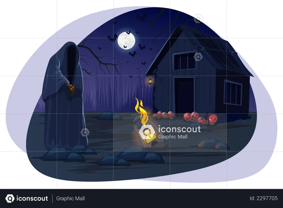 Ghost standing near house  Illustration