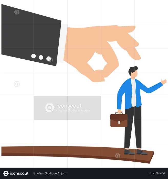 Giant hand flicking employee  Illustration