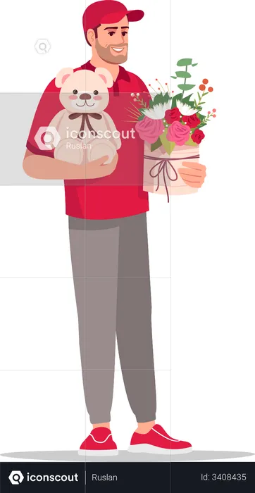 Gift delivery by courier boy  Illustration