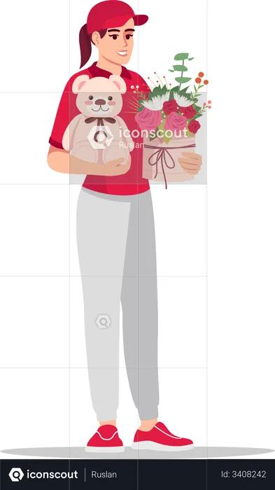 Gift delivery by courier girl  Illustration