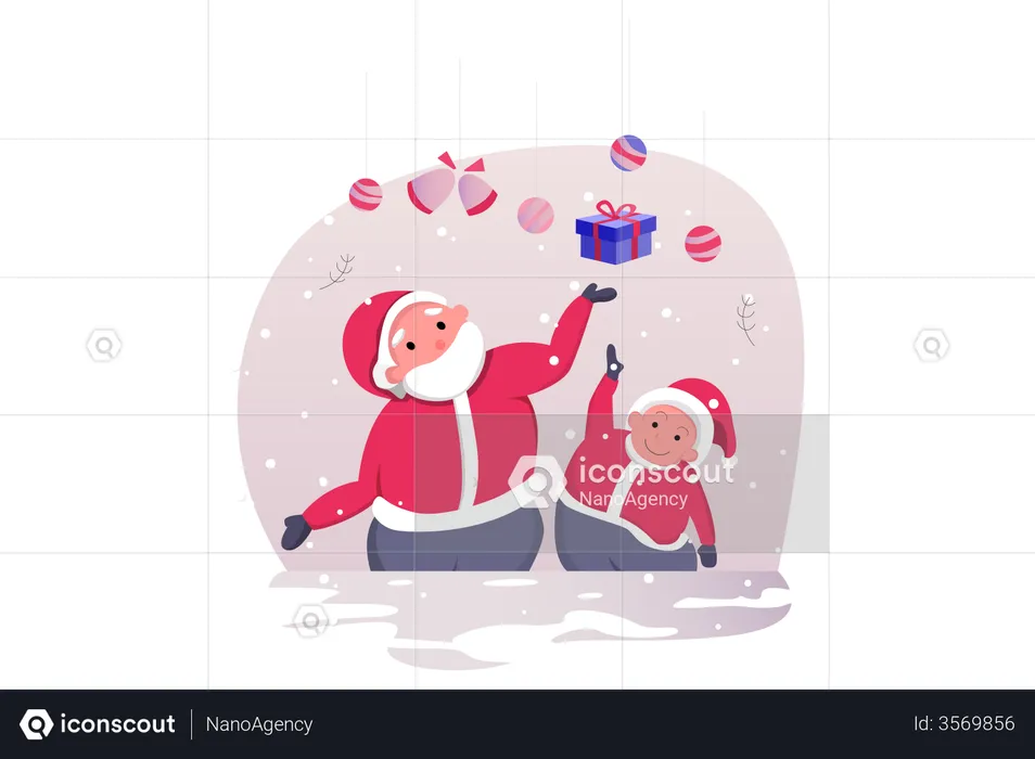 Gift Distribution by Santa  Illustration