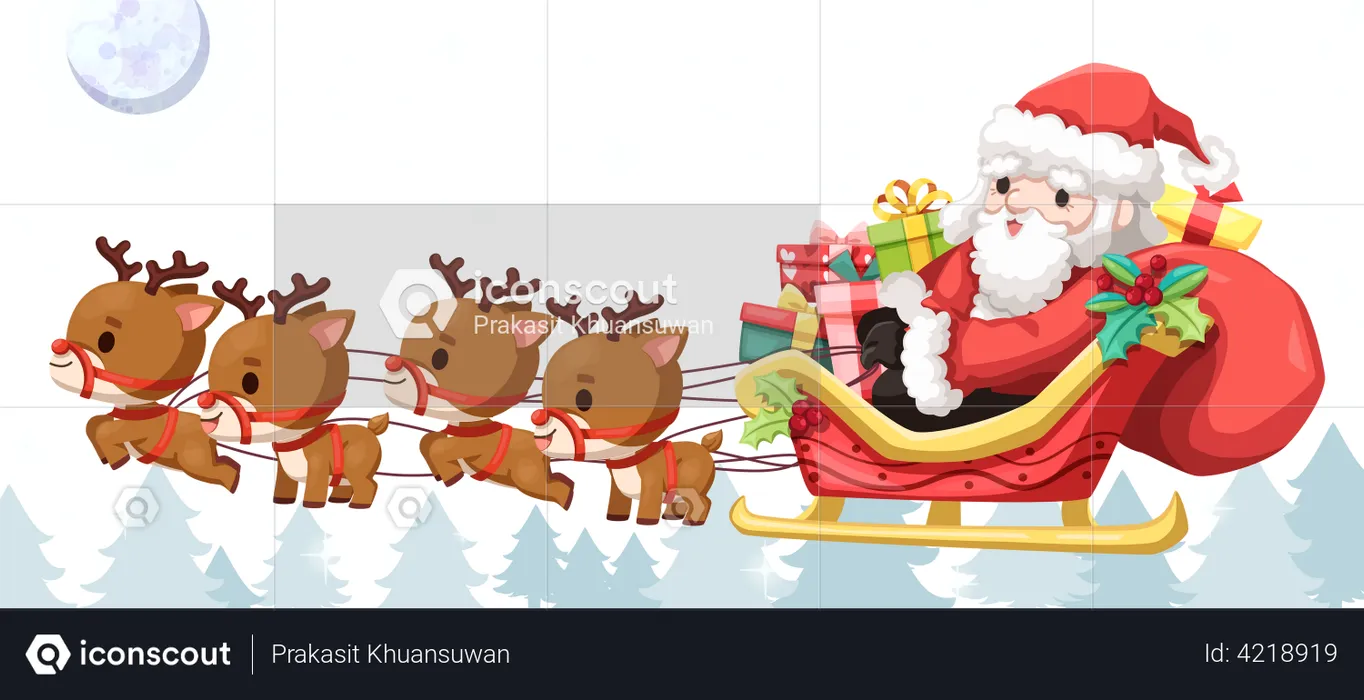 Gift distribution on Reindeer carriage  Illustration