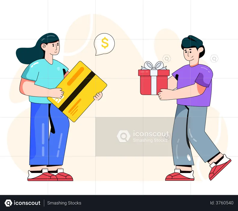 Gifting woman for doing card payment  Illustration
