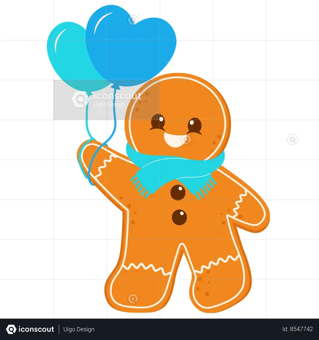 Gingerbread Man Holding Heart Balloon  Illustration